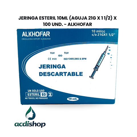 JERINGA ESTERIL 10ML (AGUJA 21G X 1 1/2) X 100 UND. - ALKHOFAR