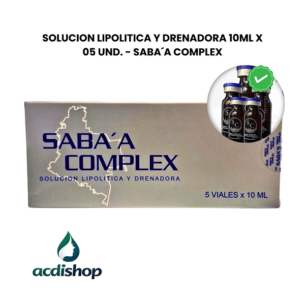 SOLUCION LIPOLITICA Y DRENADORA 10ML X 05 UND. - SABA´A COMPLEX 1