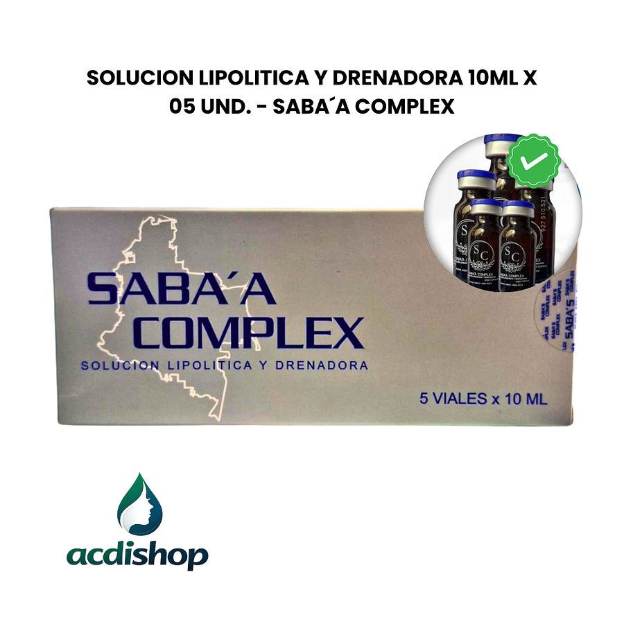 SOLUCION LIPOLITICA Y DRENADORA 10ML X 05 UND. - SABA´A COMPLEX 1