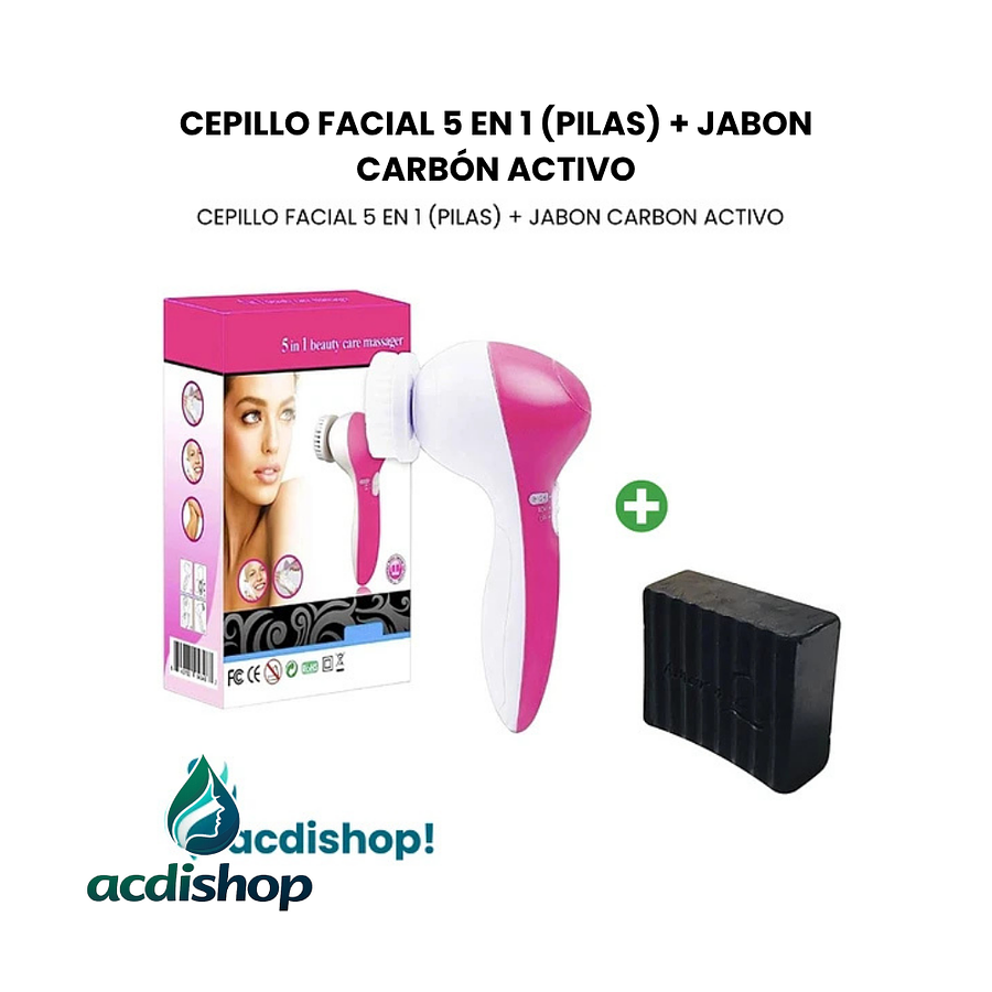 CEPILLO FACIAL 5 EN 1 (PILAS) + JABON CARBÓN ACTIVO 1