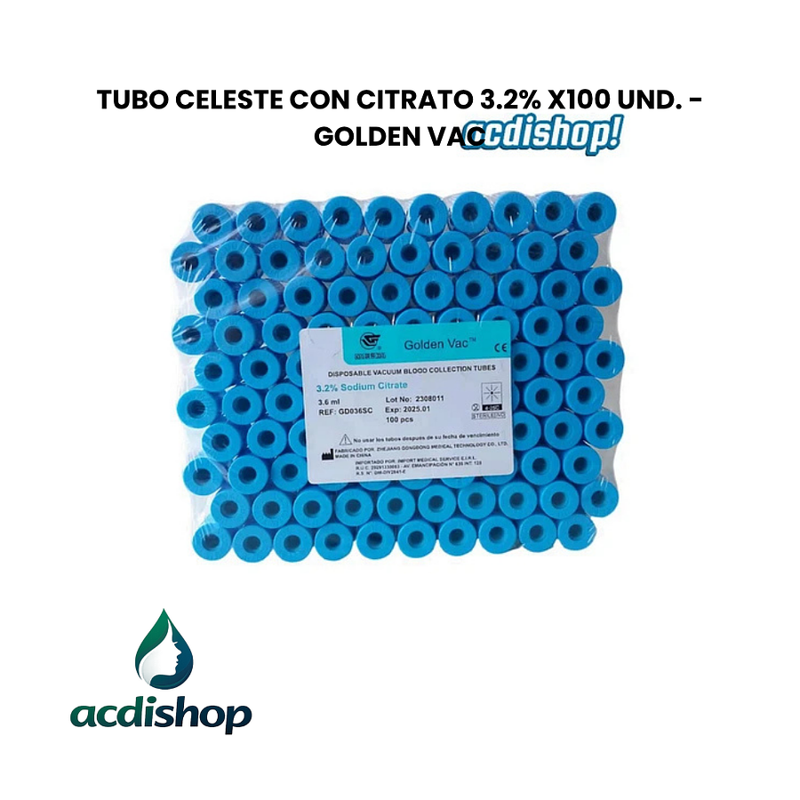TUBO CELESTE CON CITRATO 3.2% x100 UND. - GOLDEN VAC 1