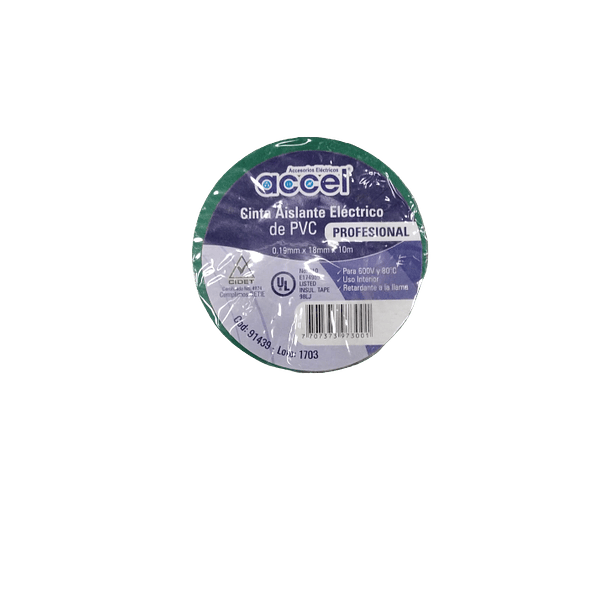 Cinta Aislante Verde por de 18 mm x 10 Metros 