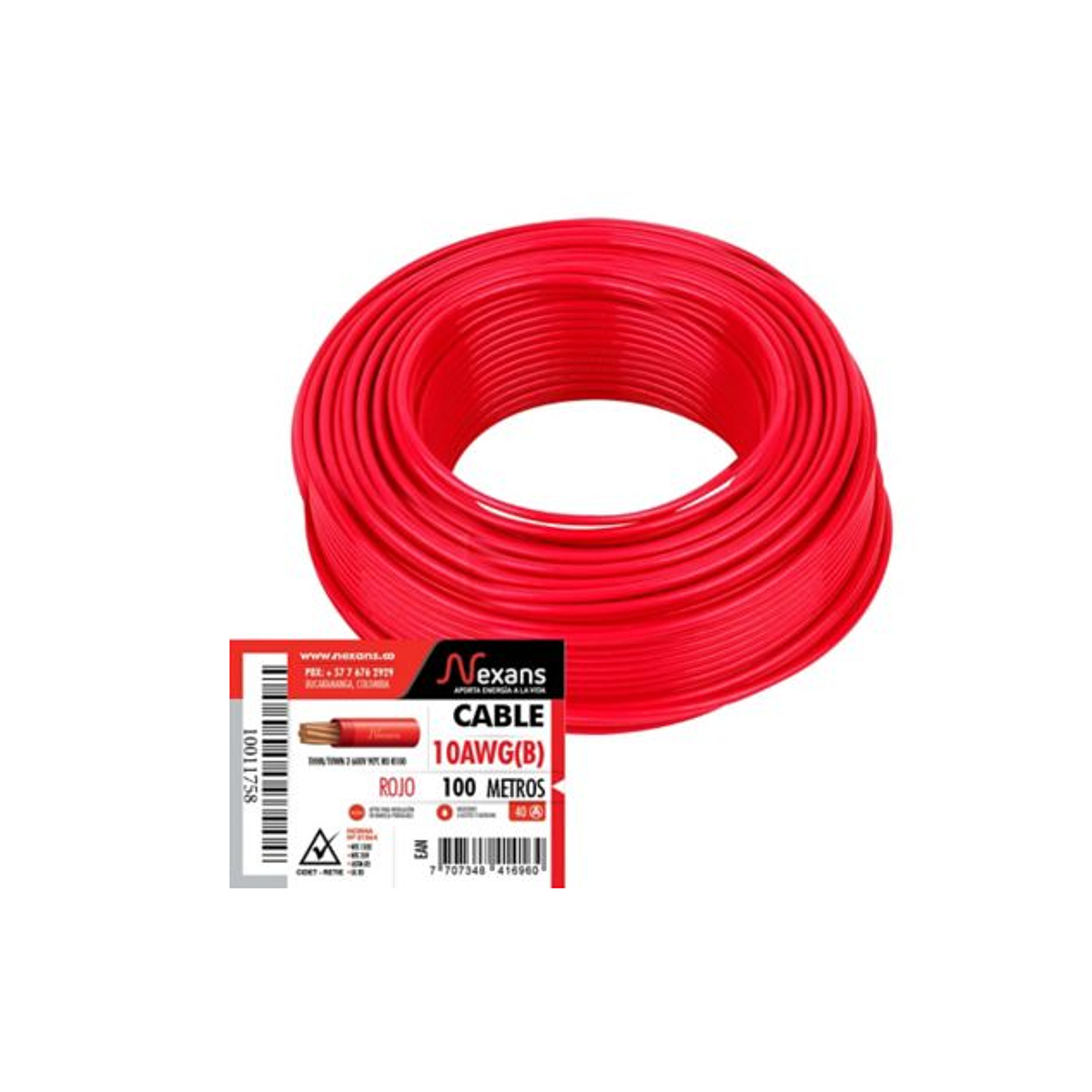 Cable 7 Hilos N°10 Rojo Nexans x 100Mt