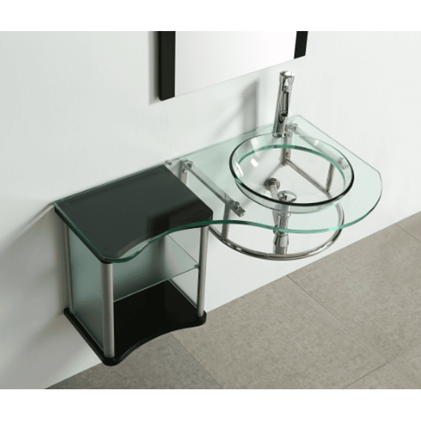 Mueble Lavamanos De Baño En Acero y Vidrio OL 5047 