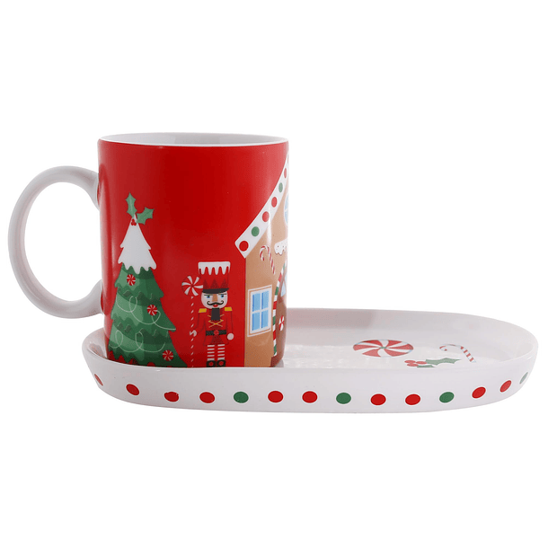 Taza De Té Con Base Para Galletas Soldado Navideño 12 x 8 x 9.5 Cm 