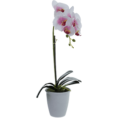 Flor Orquídea Artificial Blanco Y Rosa 47 Cm