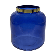 Florero Vidrio Azul Linea Dorada 13.5 X 13.5 X 15 Cm