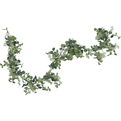 Guirnalda Hoja Eucalipto Verde Flores Blancas  X 180 Cm