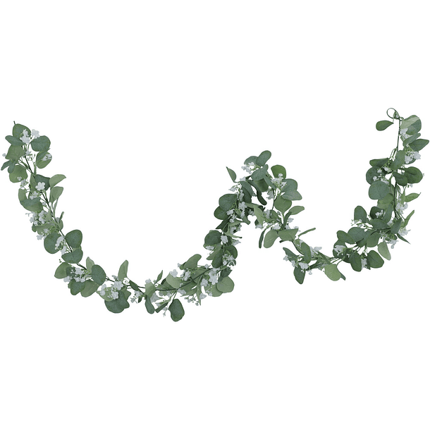 Guirnalda Hoja Eucalipto Verde Con Flores Blancas X 190 Cm 1