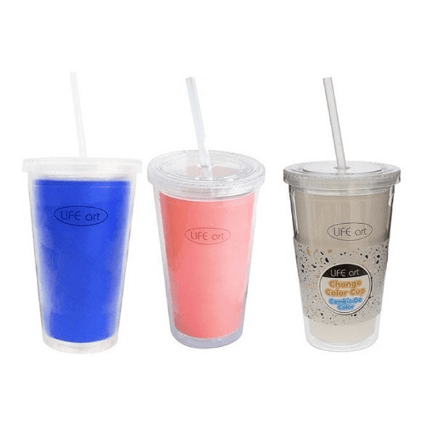 Vaso Con Tapa Y Pitillo Cambio De Color 500 Ml 