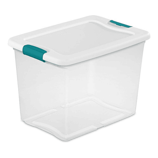 Caja Organizadora De 24 Lt Tapa Blanca Agarradera Azul 