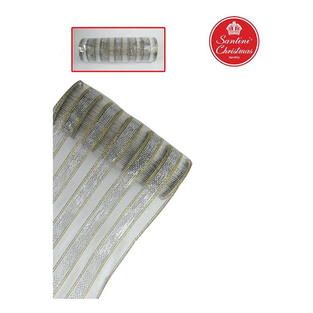 Malla Plateada Líneas Doradas 25 Cm X 9 Yardas 