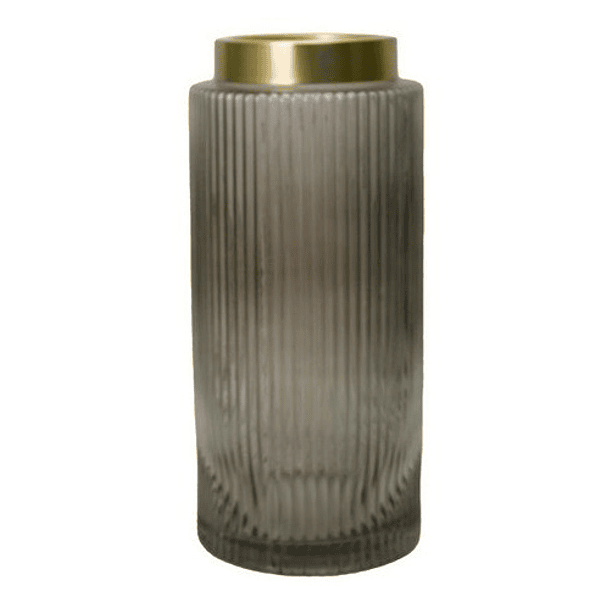 Florero De Vidrio Negro Borde Dorado 26 Cm 