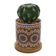 Planta Artificial Cactus Con Pote Rojo