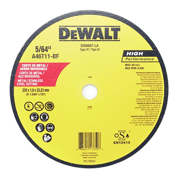 Disco De Corte Fino Para Metal Dw8067 De 22.86 Cm 