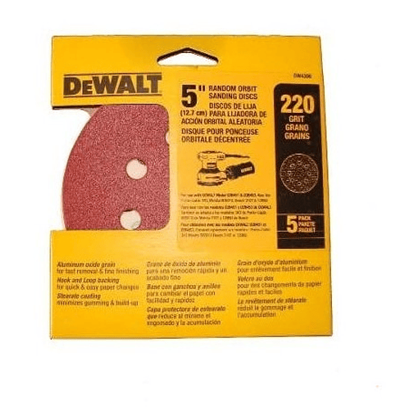 Disco De Lija Con Velcro Dw4306 Grano 220 De 12.7 Cm 