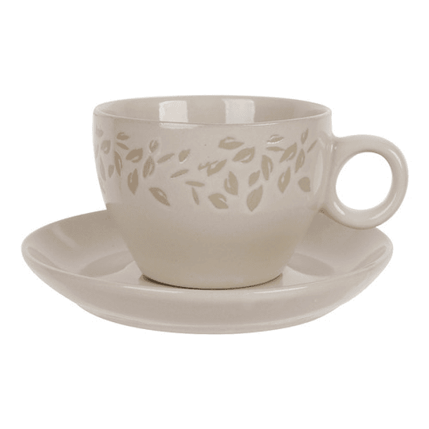 Juego De Taza De Te Beige Con Plato 
