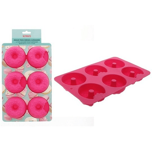 Molde En Silicona Para Hornear 6 Donas Rosado  