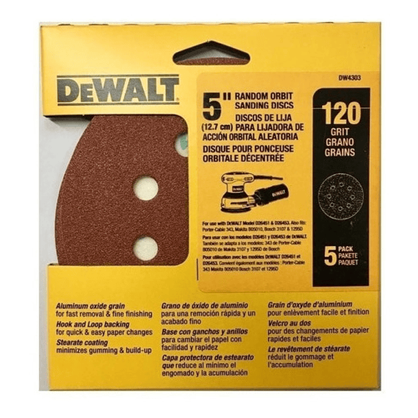Disco De Lija Con Velcro Dw4303 Grano 120 De 12.7 Cm 