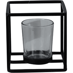 Portavela Cubo Negro Con Soporte Vidrio 10 X 10 X 10 Cm