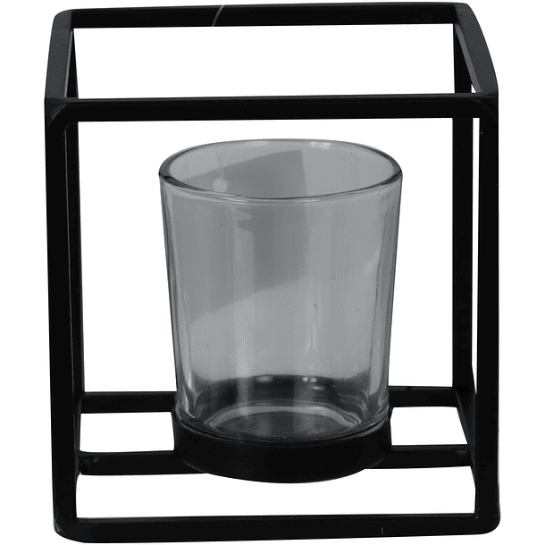 Portavela Cubo Negro Con Soporte Vidrio 10 X 10 X 10 Cm 1