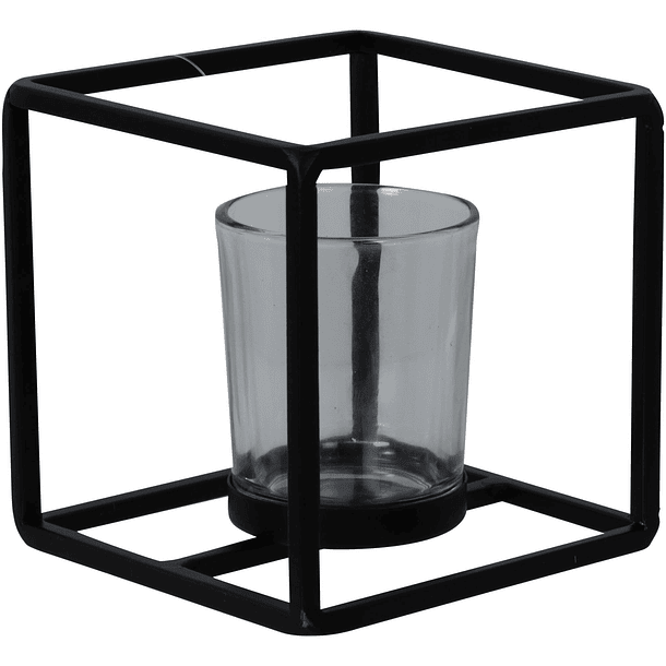Portavela Cubo Negro Con Soporte Vidrio 10 X 10 X 10 Cm 2