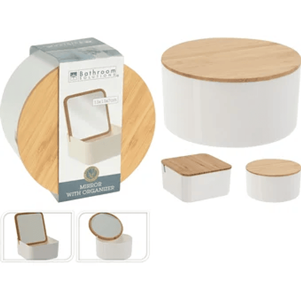 Espejo Con Organizador Redondo Blanco 13 X 13 X 7 Cm 