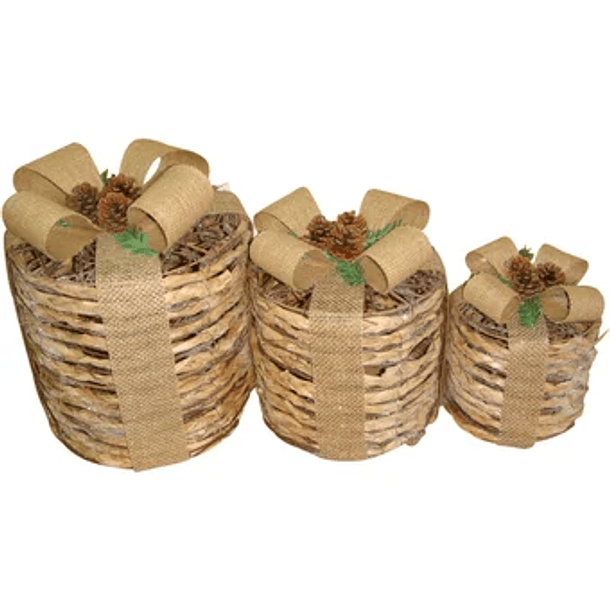 Cajas De Regalo Trenzada Redonda Con Lazo En Yute X 3 Piezas 