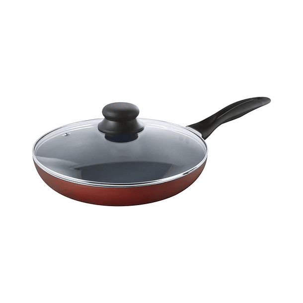 Sartén Antiadherente Rojo Con Tapa De 26 Cm  