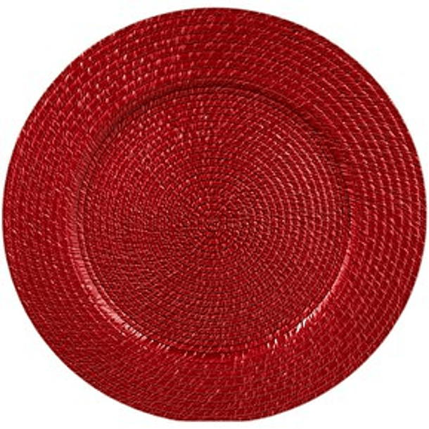 Portaplato Redondo Rojo Trenzado De 33 X 33 X 1.8 Cm 