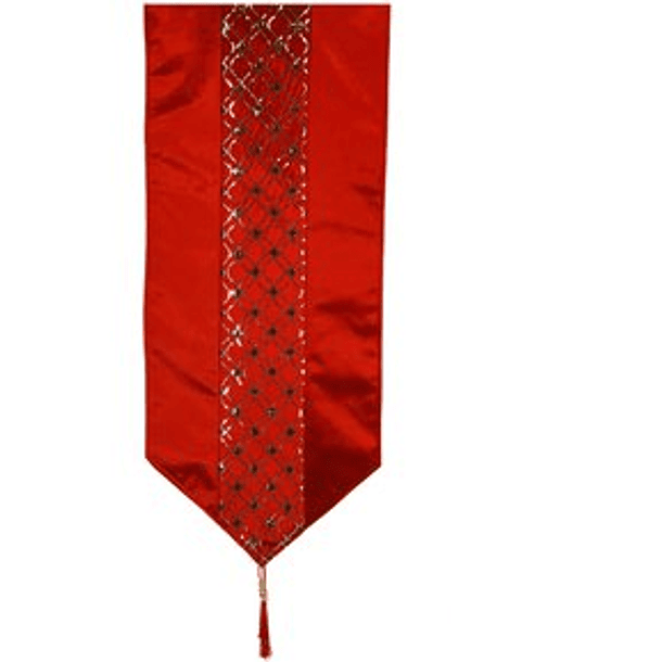 Camino De Mesa Rojo Con Lentejuelas Doradas Y Verdes 