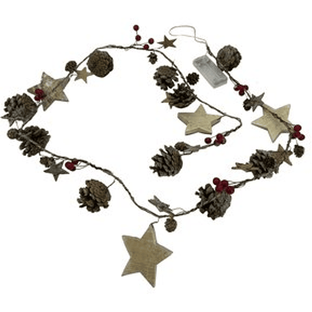Guirnalda De Piñas Y Estrellas De Madera Con Luz De 150 Cm 
