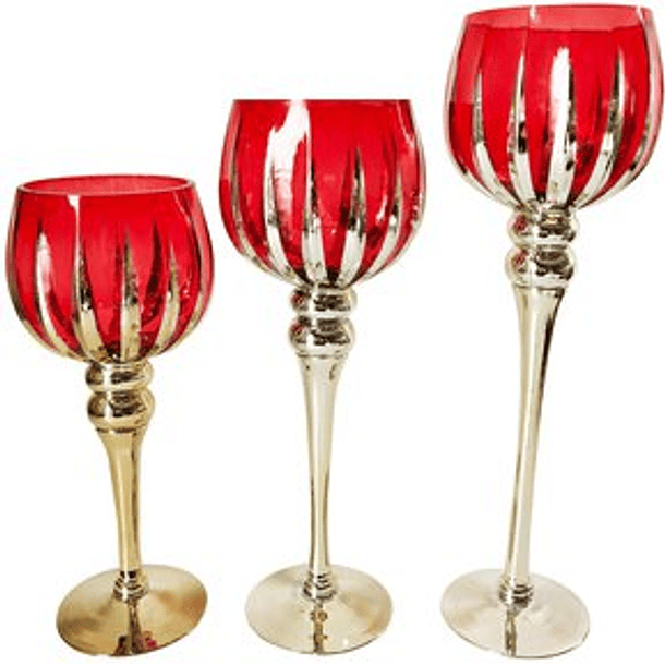 Portavelas Dorados Copa Roja X 3 Piezas 