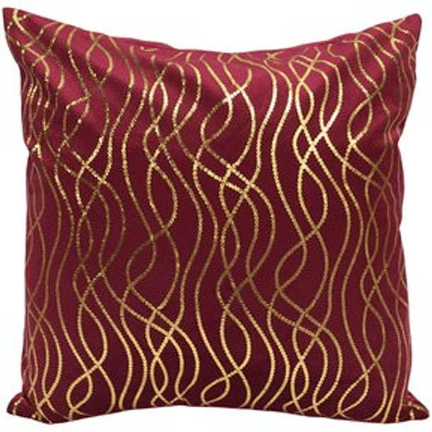Cojín Cuadrado Rojo Con Líneas Curvas Doradas 