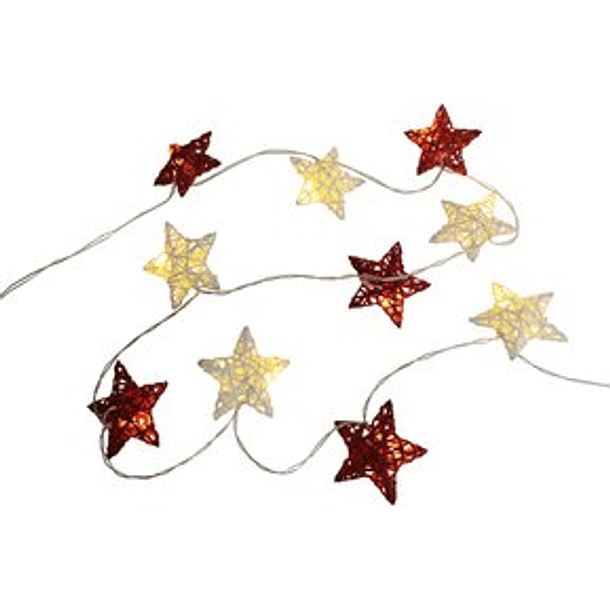Guirnalda De Estrellas Blancas Y Rojas Con Luz Led 