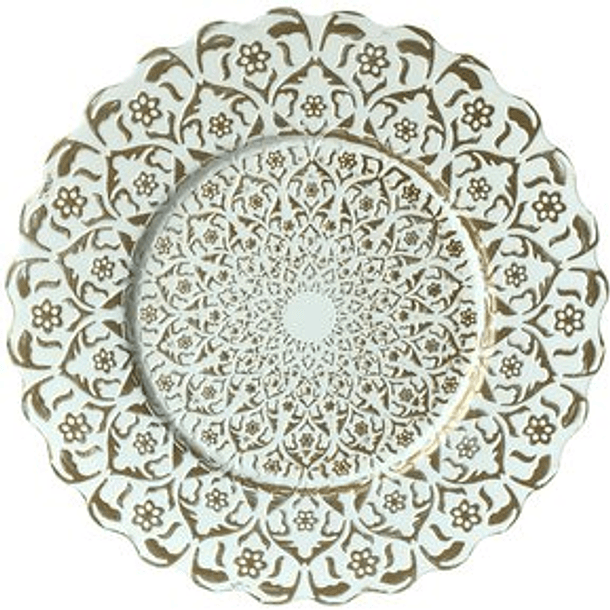 Portaplato Blanco Con Diseño Mandala Dorado De 33 X 33 Cm 1