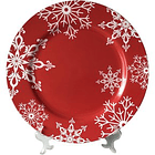 Portaplato Redondo Rojo Diseño De Copos De Nieve 1