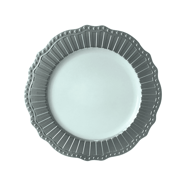 Portaplato Fondo Blanco Borde Plateado 
