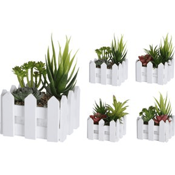 Planta Artificial Con Maceta Blanca Diseño Jardín Surtido 