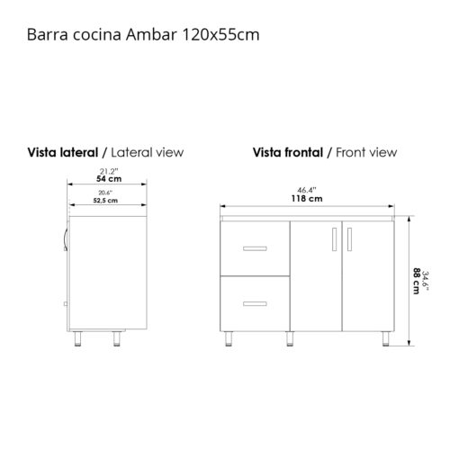 Mueble Con Barra Cocina Integral De 120 X 55 Cm