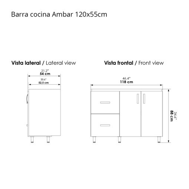 Mueble Con Barra Cocina Integral De 120 X 55 Cm 3