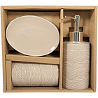 Juego De Baño Cerámica Plumas En Relieve Rosa vieja 3Pz  21.5 X 19.5 X 7.5 Cm  2