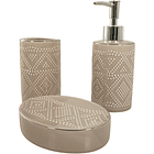Juego De Baño Cerámica Puntos Relieve Rosa Vieja 3Pz 21.5 X 19.5 X 7.5 Cm  1