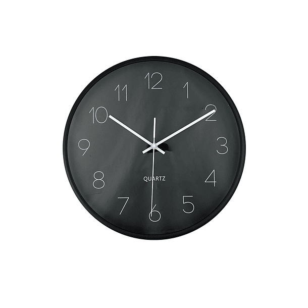 Reloj De Pared Negro Números Grande Plateado A Batería  1