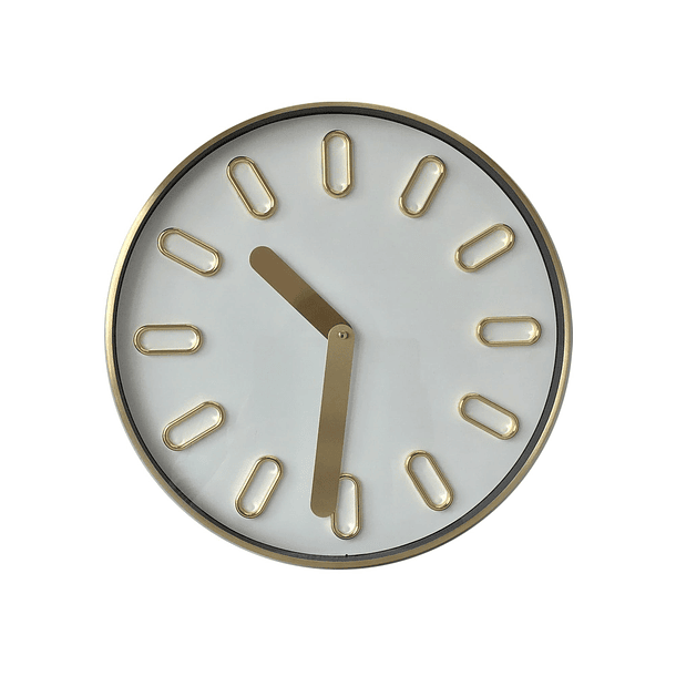 Reloj De Pared Fondo Blanco Borde Dorado Numero Ovalado Dr A Batería  1