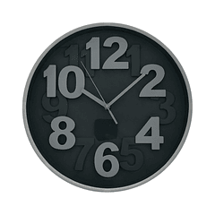 Reloj De Pared  Fondo Negro 6 Números Grandes Blanco A Batería AA 30 X 4.8 X 30 