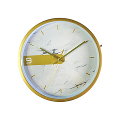Reloj De Pared fondo Blanco Marmolizado Borde Dorado 1 Numero (9) A Batería AA 24.6X3.9 