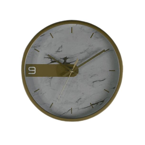 Reloj De Pared fondo Blanco Marmolizado Borde Dorado 1 Numero (9) A Batería AA 24.6X3.9  2