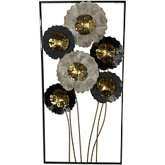 Placa De Pared  Flores Dobles Negras Y Gris Con Dorado 45 X 4.5 X 90 Cm Concepts 449-966350