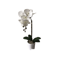 Orquídea Blanca Artificial C/Pote Blanco 9 X 45 Cm 